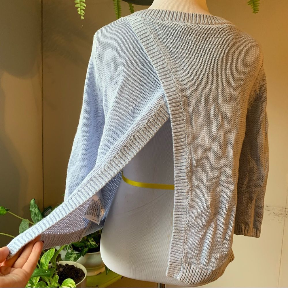 DONATING SOON! Banana Republic Light Blue Open Back 3/4 Sleeve Sweater Sz SP